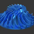Blue Metal Industrial Equipment Component With Intricate Blades And Precision Design