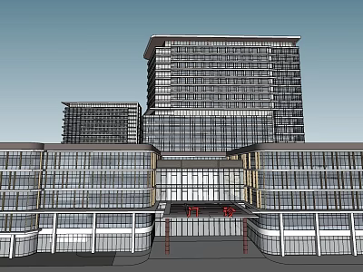 Modern Hospital Building Exterior Design With Glass Curtain Walls And Multi Storey Structure 3d model
