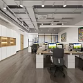 Modern Public Office Space Interior With Workstations Computers And Ergonomic Chairs 3d model