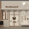 Elegant Modern Clothing Store Interior With White Display Racks Wooden Elements And Round Decor