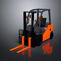 3D Rendered Orange Forklift Truck With Black Accents And Industrial Design Features