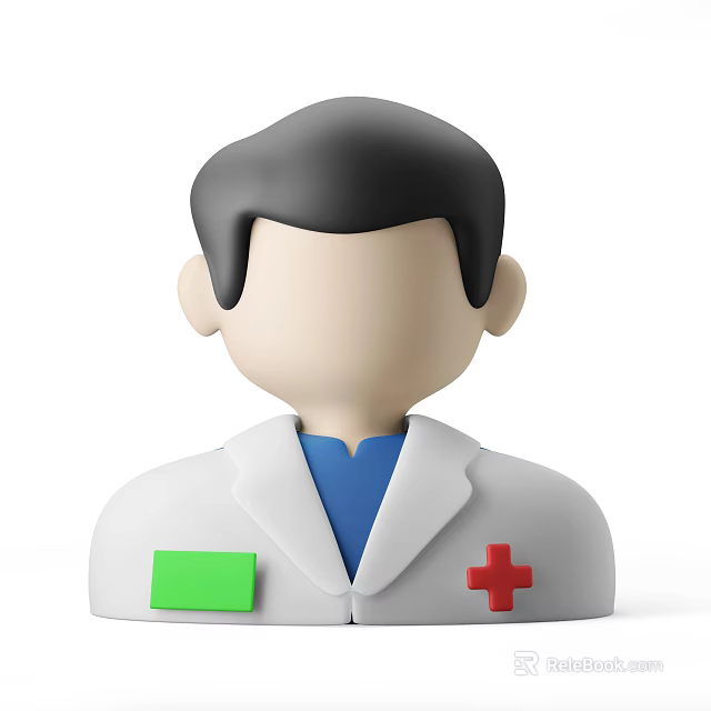 Man Dressed In White Doctor Coat Featuring Red Cross And Green Name Tag 3d model 