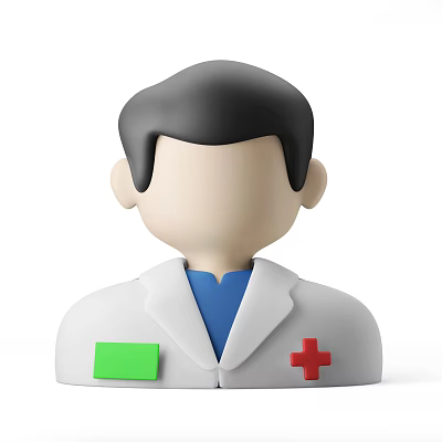 Man Dressed In White Doctor Coat Featuring Red Cross And Green Name Tag 3d model