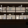 Wooden Bookcase With Multiple Shelves Drawers And Decorative Items On