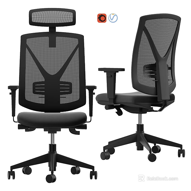 Ergonomic Office Table And Chair Set With Black Mesh Back Armrests And Adjustable Wheels 3d model 