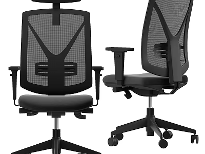 Ergonomic Office Table And Chair Set With Black Mesh Back Armrests And Adjustable Wheels 3d model
