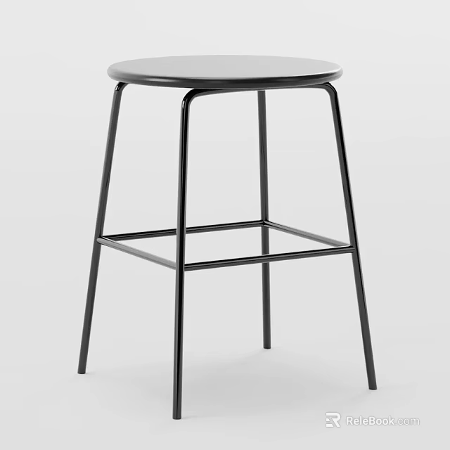 Modern Bar Stool With Round Seat And Black Metal Frame Structure Design 3d model 