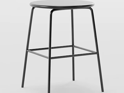 Modern Bar Stool With Round Seat And Black Metal Frame Structure Design 3d model