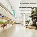 Modern Hospital Outpatient Clinic Hall With Green Plants And Reception