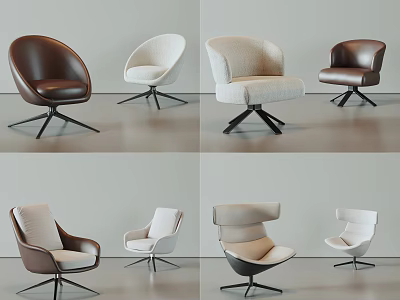Modern Leisure Chairs Featuring Brown Leather Beige Fabric And Metal Legs In Various Styles 3d model