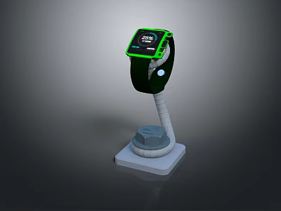 Smartwatch With Green Strap On White Charging Stand And Digital Screen 3d model