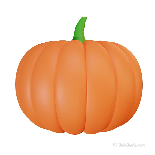 Fresh Orange Pumpkin Vegetable With Green Stem And Round Shape 3d model 