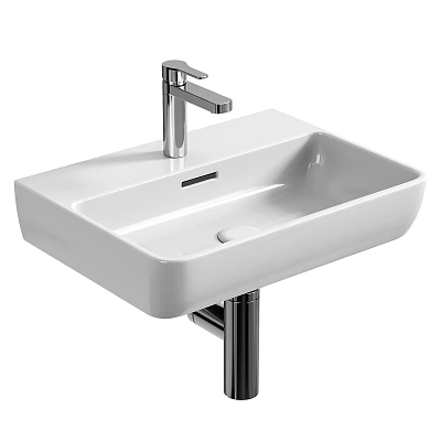 Modern White Pedestal Washbasin With Chrome Faucet Sleek Design And Clean Lines 3d model
