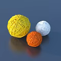 Decorative Ornament Set of Three Woven Small Balls in Yellow White Orange