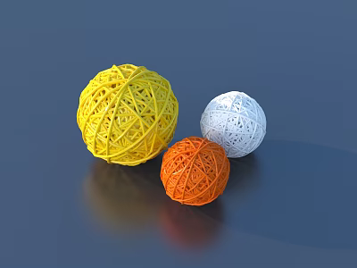 Decorative Ornament Set of Three Woven Small Balls in Yellow White Orange 3d model