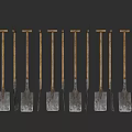 Vintage Hardware Tools Collection Shovels With Wooden Handles And Whetstone