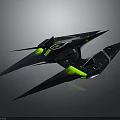 Futuristic Cosmic Spaceship Design With Green Illuminated Engines And Sleek Wings
