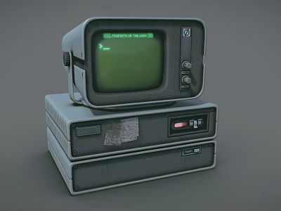 Vintage Computer System With Green Screen Monitor And Stacked Units 3d model
