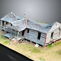 Old Wooden House with Weathered Wood Roof Porch Chimney and Overgrown Grass