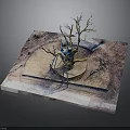 Withered Tree Scene Model With Circular Platform Square Base And Blue Decorations
