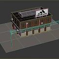 Adidas Two Story Store Building Model With Solar Panel Brick Exterior And Windows