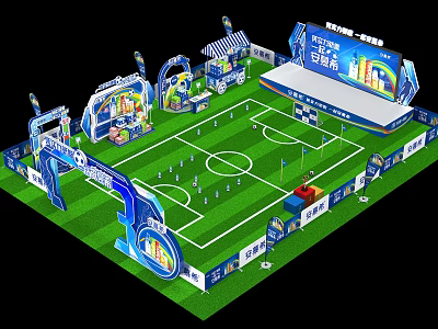 Soccer Event Venue With Green Lawn Goalposts Spectator Stands And Decorative Arches 3d model