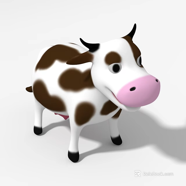 Cute Cartoon Cow With White Brown Spots Pink Nose And Black Horns 3d model 