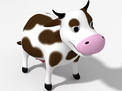 Cute Cartoon Cow With White Brown Spots Pink Nose And Black Horns 3d model