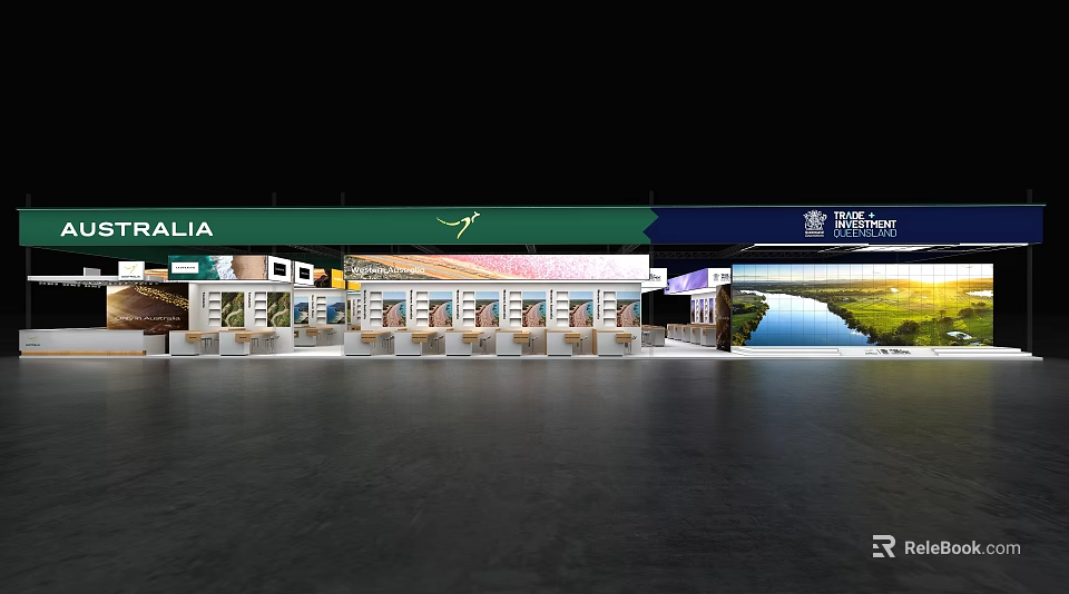Westfield Australia Shopping Center Interior With Service Counters And River View 3d model 