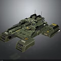 Green Armored Military Vehicle With Cannon Antenna Tracked Chassis And Yellow Markings
