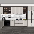 Modern Kitchen Interior With White Brown Cabinets Marble Countertop And Refrigerator 3d model