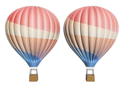 Two Colorful Hot Air Balloons With Pink White Brown And Blue Stripes 3d model