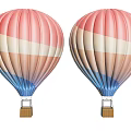 Two Colorful Hot Air Balloons With Pink White Brown And Blue Stripes