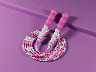 Colorful Pink And White Jump Rope With Pink Handles On Purple Surface 3d model