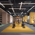Modern Fitness Gym Interior With Treadmills Weight Machines And Yellow Flooring