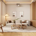 Minimalist Living Room Interior Design With Wooden Coffee Tables Wicker Chair And Natural Light
