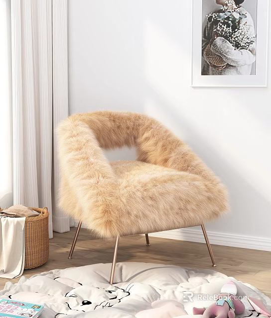 Light Brown Fluffy Chair In Modern Living Room 3d model 