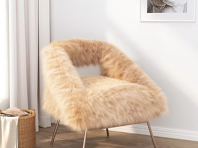Light Brown Fluffy Chair In Modern Living Room 3d model