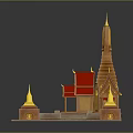 Traditional Thai Temple Model With Red Roofs And Golden Spires