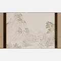 Elegant Sofa Backdrop Wall With Ink Landscape Painting And Wooden Decorative Panels