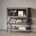 Stylish Modern Bookcase with Books Magazines and Metal Tray on Shelves