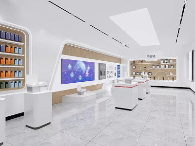 Digital Store Interior With Modern Design Neat Display Shelves And Interactive Screen 3d model