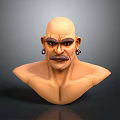 Game Movie Character Bald Head With Thick Eyebrows Mustache Earrings 3D Model Bust
