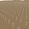 Wind Turbines Standing In Desert Landscape Under Blue Sky For Renewable Energy