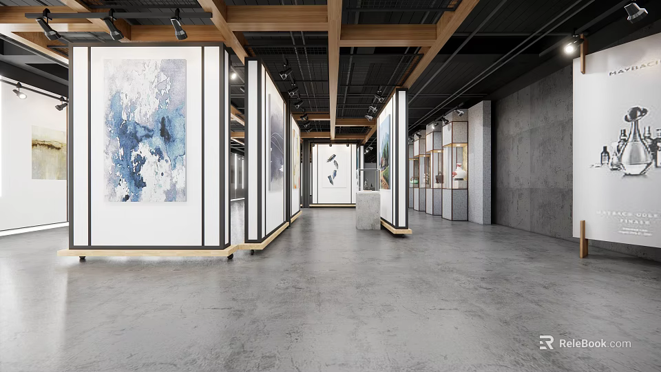 Book Art Exhibition In Modern Gallery With Creative Paintings And Artwork Displays 3d model 