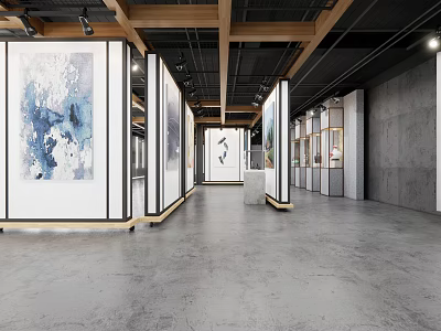 Book Art Exhibition In Modern Gallery With Creative Paintings And Artwork Displays 3d model