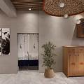 Japanese Style Restaurant Interior Featuring Bamboo Decor Wooden Ceiling And Dining Tables