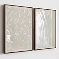 Abstract Wall Art with Beige and White Patterns in Gold Framed Hanging on Wall