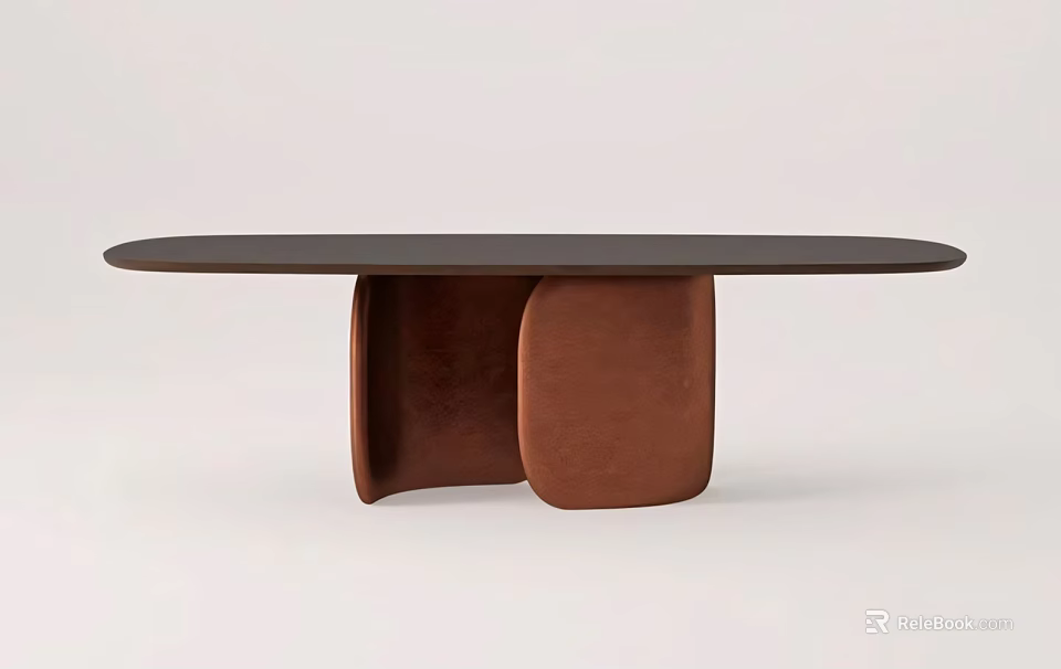 Modern Bar Counter With Black Oval Top And Curved Brown Base 3d model 