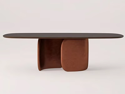 Modern Bar Counter With Black Oval Top And Curved Brown Base 3d model